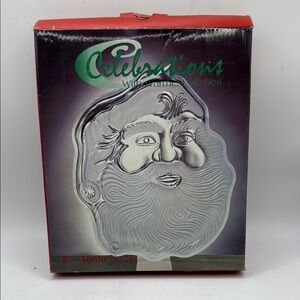 Vintage NWT Celebrations Santa Platter Plate Frosted Glass Decor Christmas